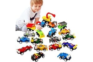 SWUNXION Set Macchinine Giocattolo per Bambini da 20 Cars Macchinine con Carica a Molla Automobiline Veicoli Camion Giocattoli Auto da Corsa Camioncini Scavatori Modellini Auto Mini Assortiti