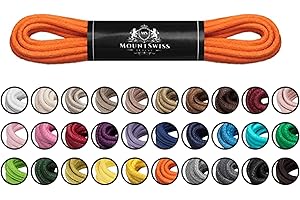 Mount Swiss lacets ronds cirés coton – tailles 45 à 120 cm – diamètre 2 & 3 mm – résistants & déperlants – pour chaussures cuir, ville, bottes, baskets, boots – unisexe – couleurs variées