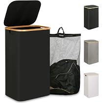 2 Paniers à Linge 110L Avec Couvercle - Pliables, 4 Sacs Amovibles, Multifonction, Rangement Laundry