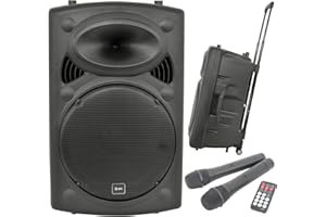 QTX | QR15BT PA: Powerful Portable PA with Bluetooth Connectivity, Two Wireless Mics, Internal Rechargeable Battery, Trolley Handle and Wheels