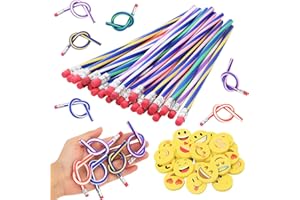 HIMOMO Lot de 48 crayons flexibles colorés pour enfants avec 48 gommes mignonnes, un total de 96 articles pour fête d'enfants, crayons flexibles et gommes