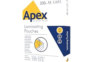 Fellowes Apex Lot de 200 pochetons à plastifier Format A4 Faible capacité