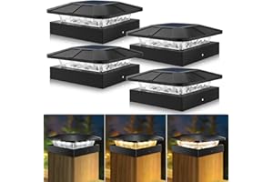 Peasur Solar Post Lights with 3 Modes, Dimmable Solar Powered Post Cap Lamp, Waterproof Fence Lighting for 4x4 inch Posts Garden Patio Yard (4 Pack)