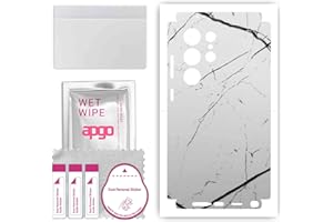 apgo Protecteur Skin, Autocollant, Peau, film en vinyle structuré pour ARRIÈRE + CÔTÉS au modèle Samsung Galaxy S24 Ultra avec motif Marbre blanc