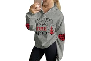 For G and PL Womens Christmas Stand Collar Sweatshit 1/4 Zip Top Funny Graphic Jumper S-XXL