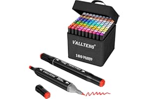 Vallteng 100 Couleurs Marqueurs à Feutre Alcool Double Pointe Marqueurs Permanents, Marker de Animation Art Esquisse pour dessin et coloriage avec