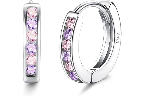 ORAZIO Petites Boucles d'Oreilles Créoles en Argent Avec Zircon Cubique Rose pour Filles Femmes 925 Argent Sterling Huggie Hoops Boucles d'Oreilles Créoles Hypoallergéniques en or Rose pour Enfants