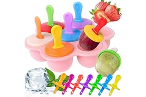 DREAKU Ice Lolly Moulds, 7 Cavities Silicone Ice Lolly Moulds with Plastic Sticks, Reusable Popsicle Moulds and Storage Container for Homemade Food, Kids Ice Cream DIY Ice Pop Molds BPA Free (Pink)