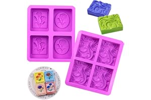 Gfamous 2 Piezas 4 Cavidades Moldes para Jabones,Molde Jabonde Silicona,Moldes para Jabón,Moldes de Silicona para Jabón,Moldes Jabón DIY Jabón,para Jabones, Hornear Pasteles,reutilizable