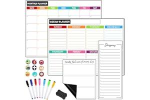MUCEK 4 Packs Fridge Calendar Magnetic, Magnetic Dry Erase Whiteboard Calendar with Monthly, Weekly, and Daily Notepads, Calendar Whiteboard Kit with 7 Markers, 9 Stickers 1 Eraser