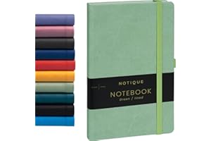 NOTIQUE Carnet ligné, à couverture rigide, avec élastique et porte-stylo, 13 x 21 cm, 192 pages (vert, ligné)