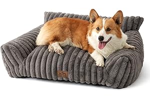 COZY KISS Panier-Lit-Canapé pour Chien à Design Corde 80x60x33cm pour Chats et Chiens Petits et Moyens, Fourrure Synthétique Douce, Duveteux et Doux, Soutien Tête et Cou, Antidérapant et Lavable, Gris