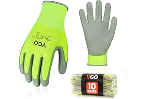 Vgo... 10 paia Guanti da Lavoro Rivestiti in Nitrile, Guanti Spalmato in Poliuretano per Giardianggio Edilizia Montaggio Magazzino Bricolage(Taglia 8/M, 10 paia, Giallo)