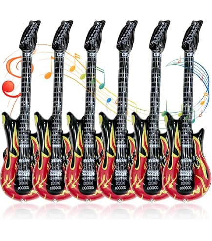 Lot 11 Instruments Gonflables Rock – Guitares Colorées + Gonfleur | Fête Enfants