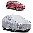 WRAPSTRIC Water-Resistant Car Cover for Volkswagen Polo – Dustproof, UV Protection, Scratch Resistance, Secure Buckle Strap, Elastic Front & Rear – Silver