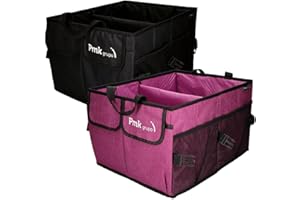 PMK GRUPO - Organizer per Bagagliaio | Contenitore Pieghevole Impermeabile e Regolabile | Organizzatore per Bagagli per Auto con Grande Capacità - Set 2 - Colore Nero + Bordeaux