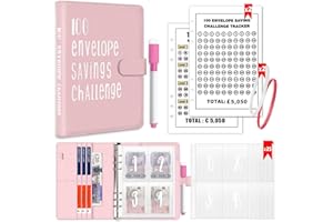 ROYAYA A5 Money Budget Binder, 100 Envelope Saving Challenge, Money Saving Wallet Money Organizer Envelopes Budget Planner with Pen & Tracker, Cash Stuffing Budget Wallet for School Home Office Travel Diary