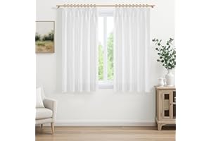 MRTREES Cortinas Lino Cortas para Ventanas 140x160 CM Cortinas Salon Modernas Translucidas 2 Piezas Cortina Visillo con Ganchos para Dormitorio Comedor Habitacion, Blanca