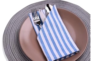 ‎MON BIJOU mon bijou® - 6 angenehm weiche Stoffservietten blau-weiß gestreift I 100% Baumwolle I 45 x 45 cm I Servietten Ideal für Hochzeit, Festtage I Weihnachten, Ostern, Küche, Esstisch-Dekoration