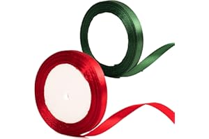 YAAVAAW 2Rolls 22m x 10mm Thin Burgundy Red and Green Ribbon Slim Christmas Ribbon for Gift Wrapping, 2/5 inch Red and Green Satin Ribbon for Christmas Cake Xmas Present Wrapping Bow Crafts Decorations