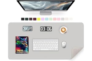METEOROCK Tappetino da Scrivania 90 x 43 CM, Protezione per Tappetino da Scrivania in Pelle Pu, Tappetino per Tastiera con Scamosciata, Tappetino per Computer per Scrivania (Grigio)