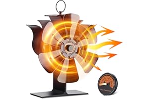 Viitech 2024 Stove Fan 6-Blades, Silent Log Burner Fans Wood Stove Fan with Thermometer, Wood Burner Stove Fan for Wood, Log Burners, Fireplace Fan Increased Efficient