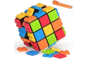 Vdealen Zauberwürfel Build-on Brick Ziegelsteine 3D Puzzle Cube 2-in-1 von 3x3 Zauberwürfel Original, Speed Cube für Anfänger und Fortgeschrittene, Geschenk für Kinder Teenager Erwachsene(Schwarz)