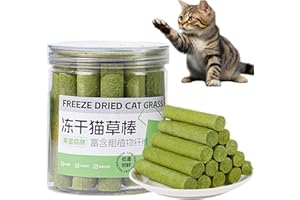 SINGHAO 16PCS Cat Grass Teething Stick,Natural Cat Grass Sticks Molar Rod,C-at Hairball Removal,Freezed Drying C/at Gra/ss Sticks Snack,Edible Ca/t Treats for Teeth Cleaning,Ca-t Teeth Cleaning Treat,Catnip