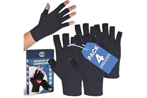 Podcase Pack de 4 Guantes para Artrosis y Artritis - Compresión para Mujer y Hombre - Reduce Inflamación - Sin Dedos para Manos - Válido para Trabajo, Gaming (Medium)