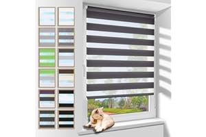 Zarnan Doppelrollo Klemmfix ohne Bohren Anthrazit 90x150cm(Stoffbreite 86cm) Duo Rollo Blickdicht Zebrarollo Rollos für Fenster ohne Bohren für Wohnzimmer Küche Büro lichtdurchlässig und verdunkelnd