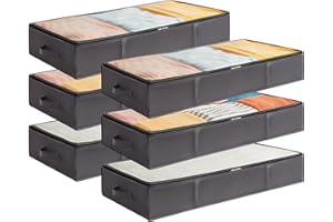 Lifewit Pojemniki Do Przechowywania Pod Łóżko 6 Sztuki Duża Pojemność Torby Do Przechowywania Koców Ze Wzmocnionym Uchwytem, Organizacja I Przechowywanie Ubrań, Arkuszy, Sypialnia, Szafa, Szary