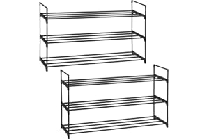 SONGMICS Scarpiera a 3 Ripiani, Set di 2, Scaffale Portascarpe, Organizzatore in Metallo, per 12/15 Paia di Scarpe, Impilabile, Corridoio, Soggiorno, Camera da Letto, 30 x 92 x 54 cm, Nero LSA06BK