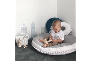 KISHOME Large Floor Pillow Kids Floor Cushion Seating, Big Circle Baby Pillow, Round Floor Pillows Seating for Infant Toddler Child, Oversized Pillow Mat for Reading Nook Teepee Playroom Nursery Canopy, Grey