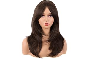 MapofBeauty 20 Pollice/50 cm Lungo Layered Con Frange Lisci Sintetico Fibra Shoulder Lunghezza Capelli per Quotidiano Parrucche (Marrone)