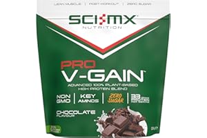 SCI-MX Pro-V Gain - 100% Vegan Chocolate Flavour Soy Protein Powder Isolate + B12 + Magnesium - Muscle Growth & Maintenance - Sugar Free, Non-GMO - 2.2KG (49 servings) 33g of protein per serving