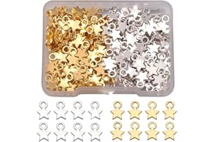 Kalsey 160 Pieces Star Pendants, Mini Star Shape Charms, Metal Star Pendants, Flat Star Charms, Jewellery Accessories, Zinc Alloy Solid Star Charms for Handicrafts, Jewellery Making(Silver, Gold)