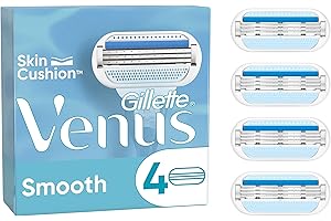 Gillette Venus Smooth Lot De 4 Recharges De Rasoir Pour Femmes, Avec 3 Lames Et Une Bande Lubrifiante Pour Un Rasage De Près En Douceur Et Pour Protéger La Peau
