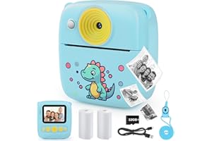 Dhapy Fotocamera istantanea per bambini, 48 MP, fotocamera istantanea per bambini, con scheda da 32 GB, carta da stampa, 1080P, fotocamera digitale per bambini, regali per ragazzi – blu