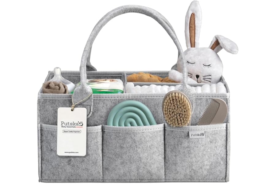 PUTSKA Nursery Storage Basket - Baby Nappy Caddy Organizer for Nappy Station, Newborn Essentials, Baby Shower Gifts and Registry Must-Haves for Boy or Girl