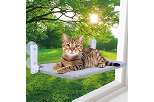 NOKWOCY Hamac pour chat pour fenêtre - Lit en peluche 45x30cm, pliable et stable - 4 ventouses puissantes jusqu'à 18 kg - Gris