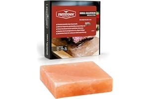 FRITZTOWN® Deluxe XL Grill Salzstein - 20x20x5 cm - 4,4 kg - Extra Stark - Feiner Geschmack durch Kristallsalz - Exklusive Geschenkbox mit Gebrauchsanweisung