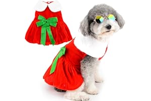 Zunea Robe de Noël en Velours pour Petit Chien Chat Robe de Noël avec Nœud Papillon Jupe pour Chiot Chien Femelle Tenue d'hiver et de Nouvel an Costumes Vêtements pour Chihuahua Yorkshire S