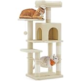 Feandrea Cat Tree, Height 112 cm, Multi-Level, 4 Scratching Posts | Cat Tower, 2 Platforms, 1 Cave, 1 Hammock, 2 Pompoms, Plu