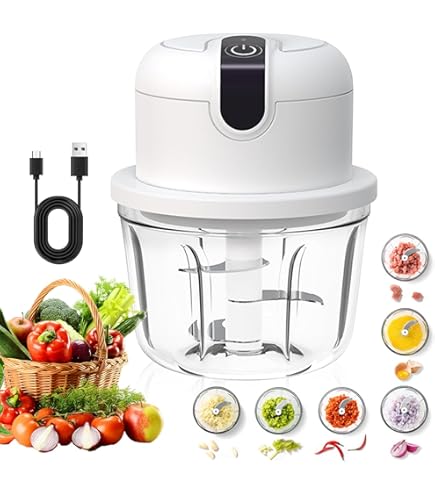 Elektrische uiensnijder, 2 stuks, 300 ml, uienhakmolen met garde, USB- oplaadbaar, mini-hakmolen, elektrisch, multifunctionele uienhakker voor groenten, fruit en noten