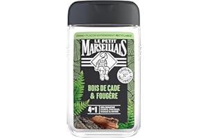 Le Petit Marseillais - Gel Douche Homme Bois de Cade & Fougère (flacon de 250 ml) – Formule 4 en 1 corps, cheveux, visage & barbe – 92 % d'ingrédients d'origine naturelle et pH neutre
