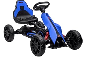 HOMCOM Gokart Tretauto mit Handbremse, verstellbarem Sitz, Vor- und Rückwärtsgang, Tretfahrzeug Kinderspielzeug für Kinder 3-8 Jahren Blau