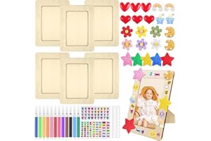 HAVACUE ㅤ HavaCue 6 Stück Kinder Bilderrahmen Bastelsets,19x14 cm DIY Holzbilderrahmen Sets mit Glitzersteine, Glitter Schaum Sticker,Bunter Pinsel,Kunstharzschmuck für Kinderbilderrahmen zum Bemalen