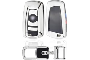 Kwak's - Funda para llave de coche compatible con BMW 1 3, 4, 5, 6, 7 series X3 X4, M5 M6 GT3 GT5 Smart Car Key Cover con llavero de metal (plateado)