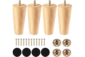 Luabue 4 Stück Möbelbeine Holz Möbel Holzfüße Beine mit Montageplatten Schrauben Möbelfüße Holz Rund für Sofa Bett Schrank Couch Stuhl (12cm)