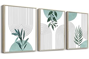 hyidecorart Quadri Verde Salvia Pianta Boho Cornice di Legno Camera Da Letto, Quadro Astratte Linee Moderno Botaniche Fiori Nordico Minimalista Soggiorno Ufficio e Bagno